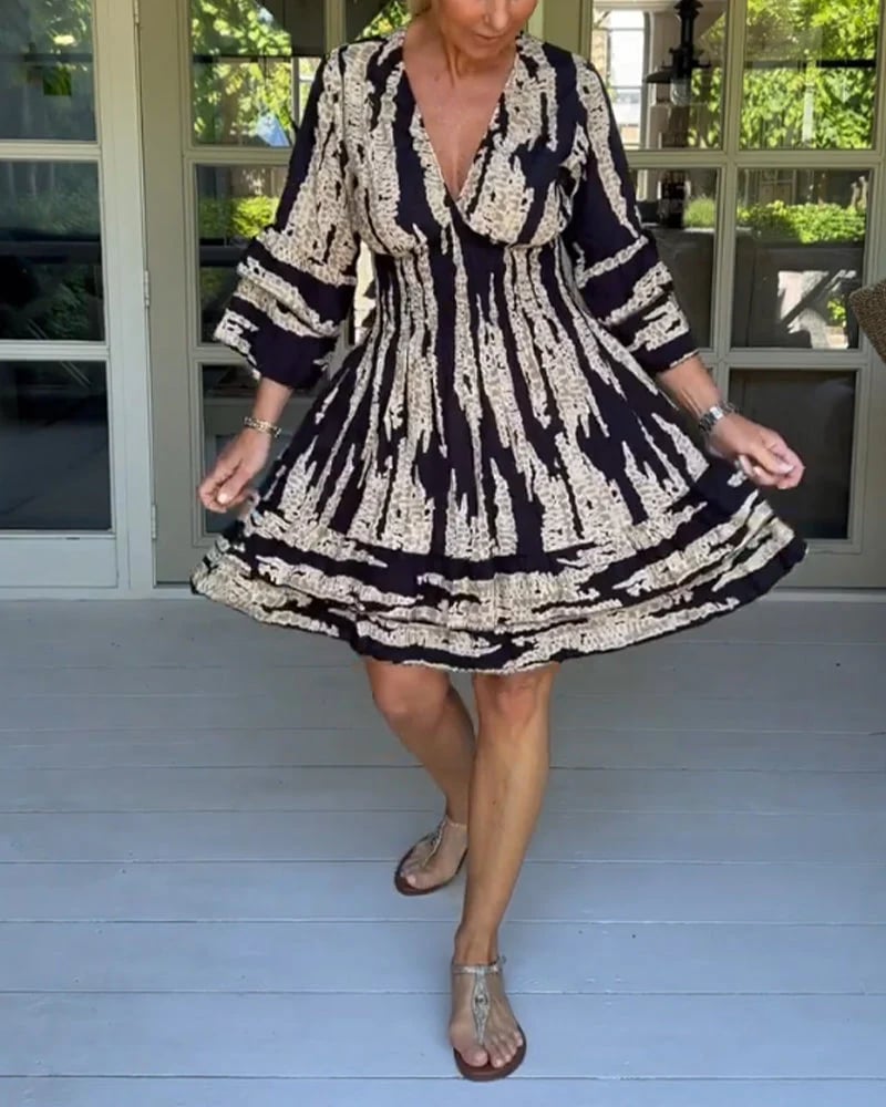 V neck Three Quarter Sleeve Dress