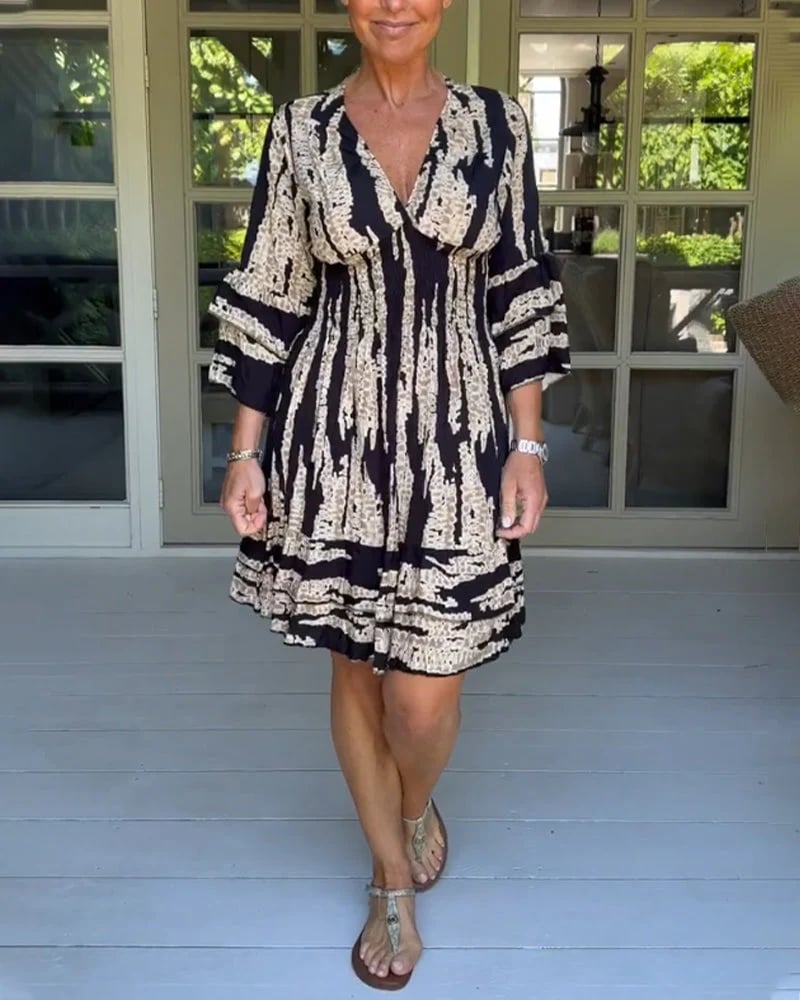 V neck Three Quarter Sleeve Dress