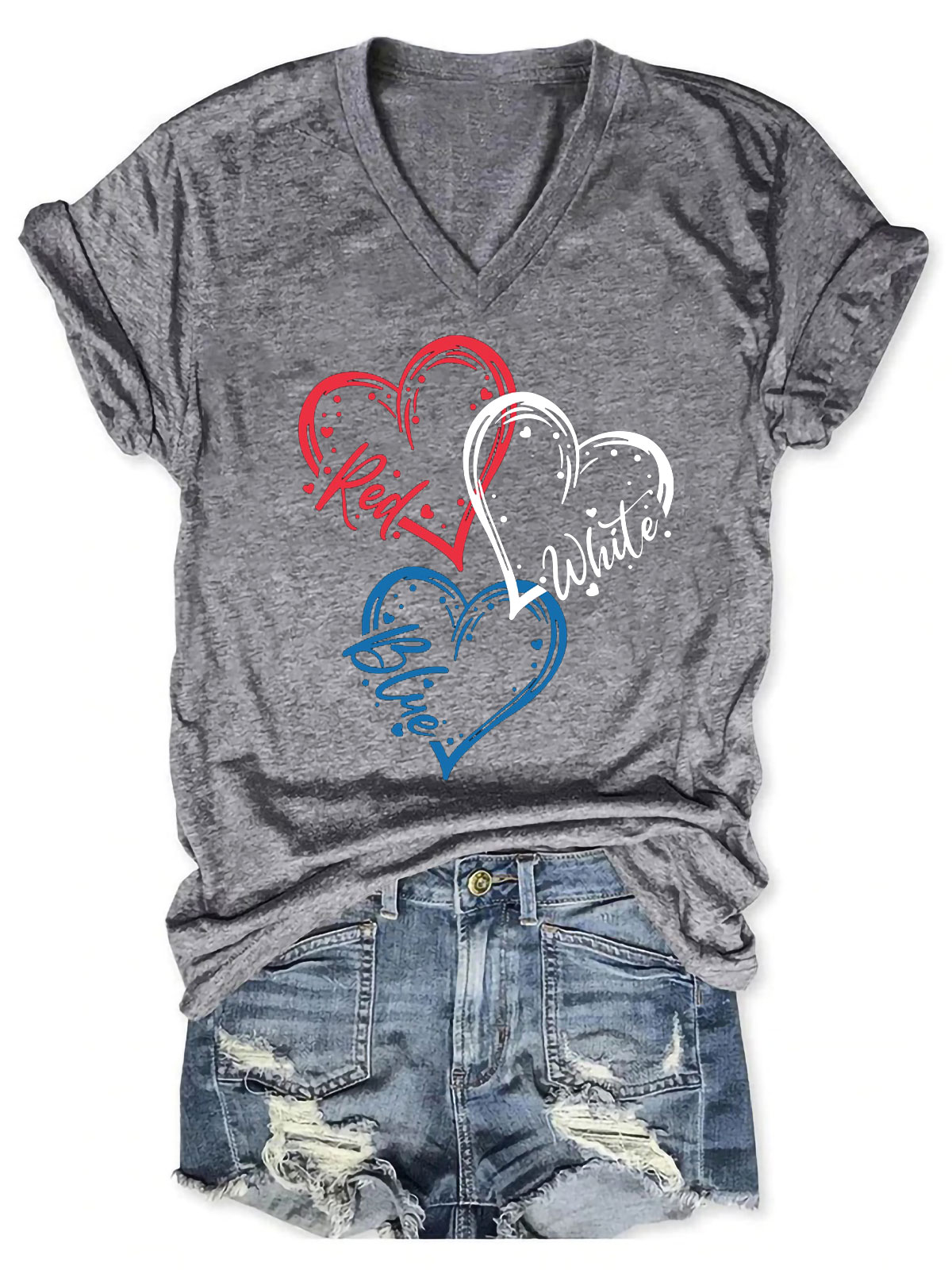 Red White Blue Heart 4Th Of July Tee