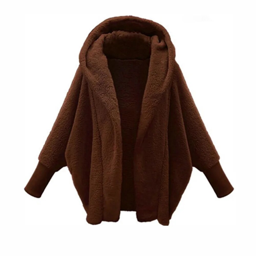 Women's Solid Color Long Sleeve Hooded Loose Plush Coat