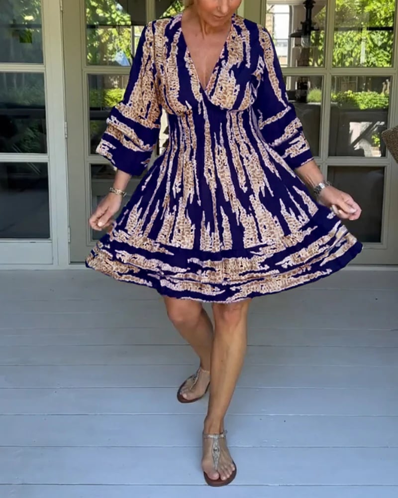 V neck Three Quarter Sleeve Dress