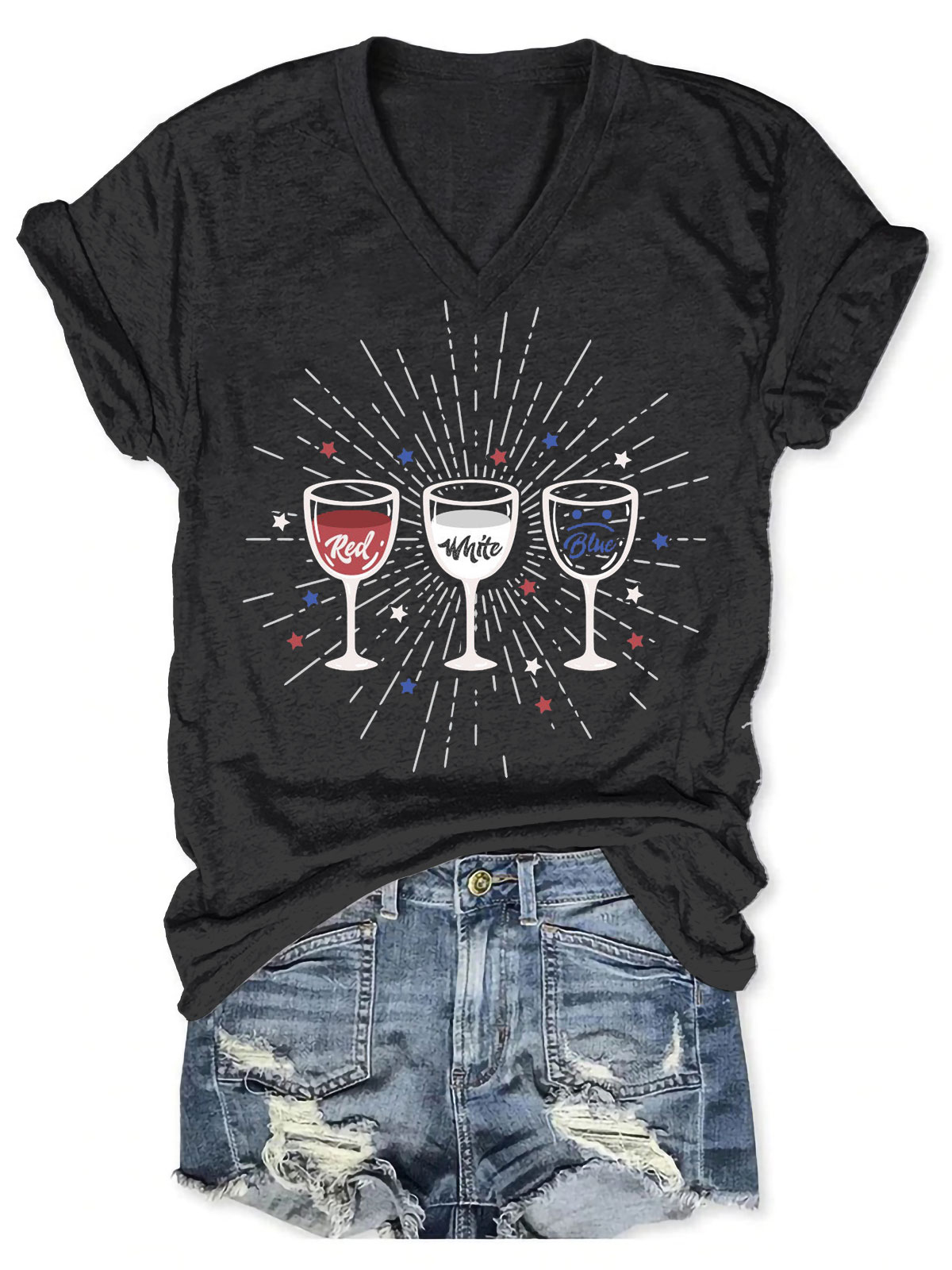 Red White And Blue Wine  July 4th Tee