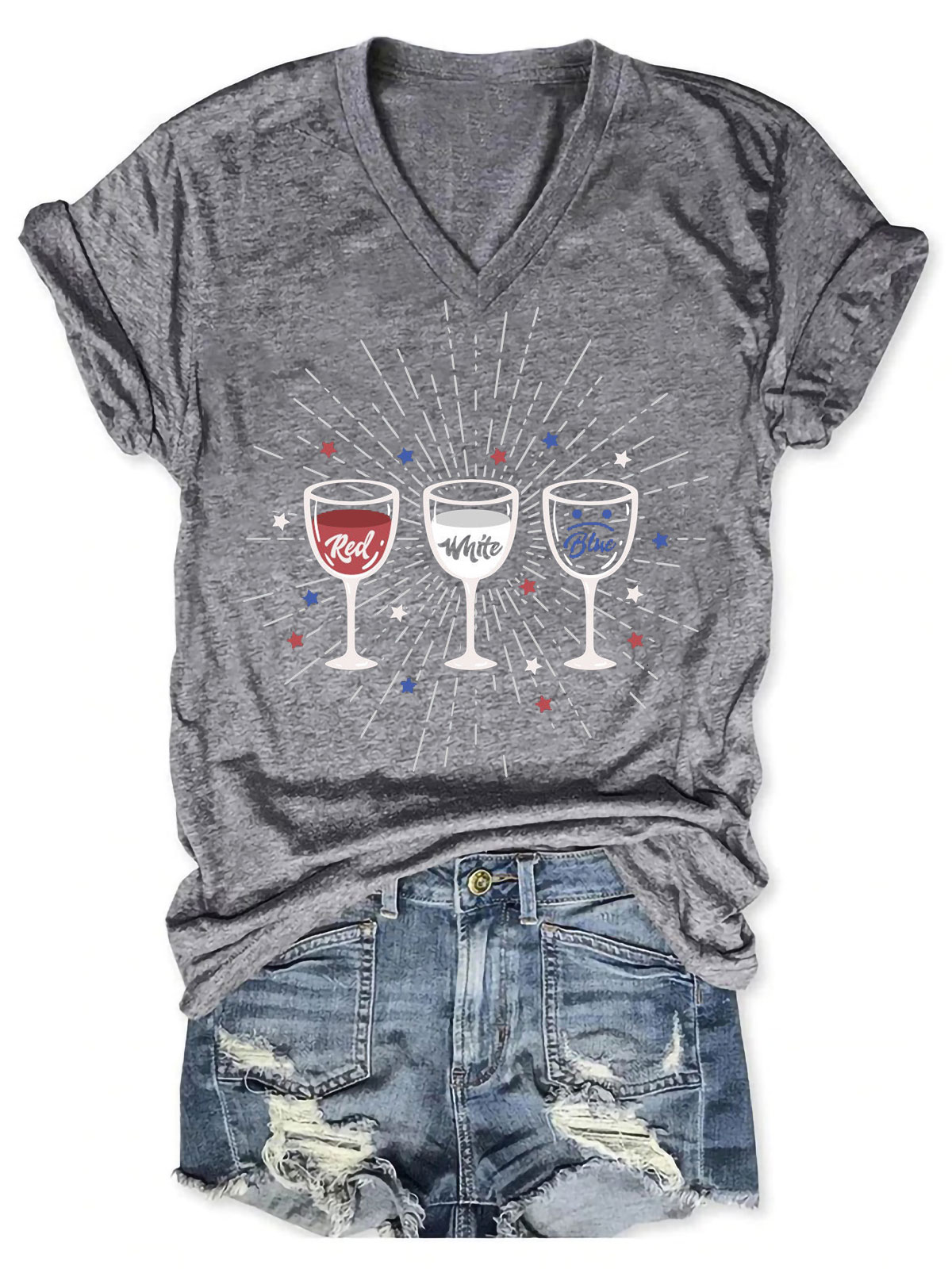 Red White And Blue Wine  July 4th Tee