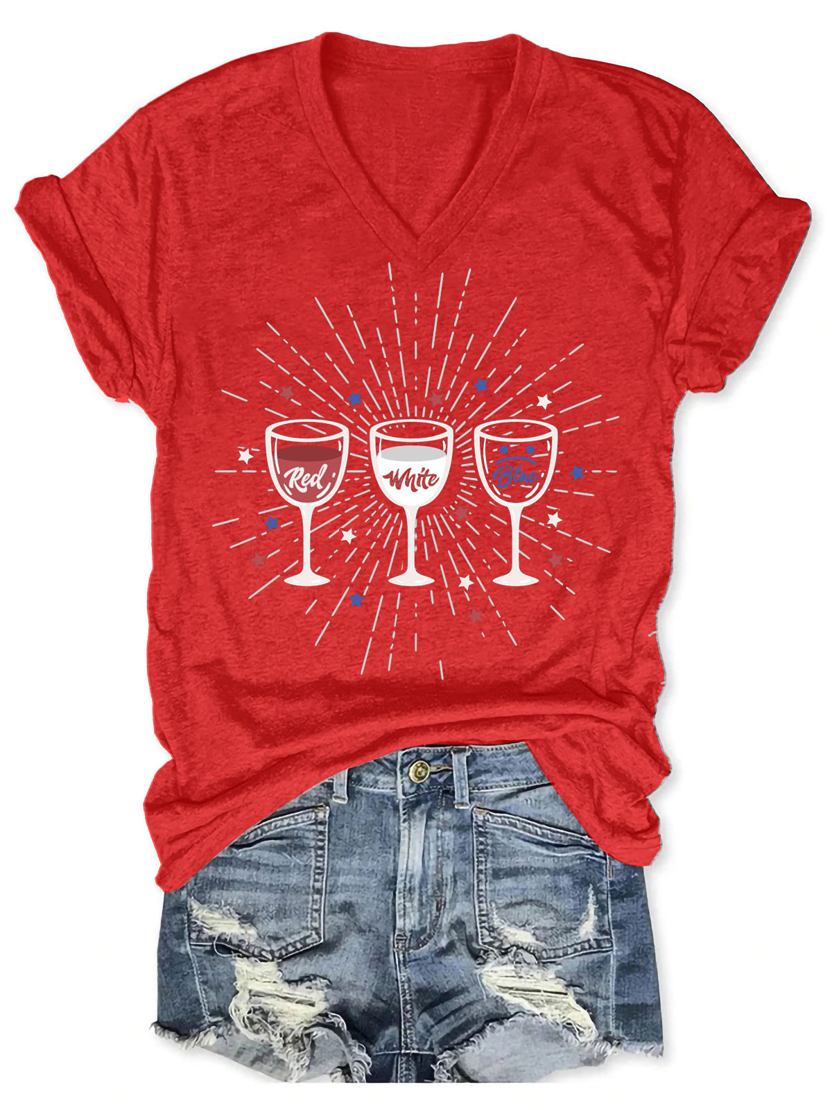 Red White And Blue Wine  July 4th Tee