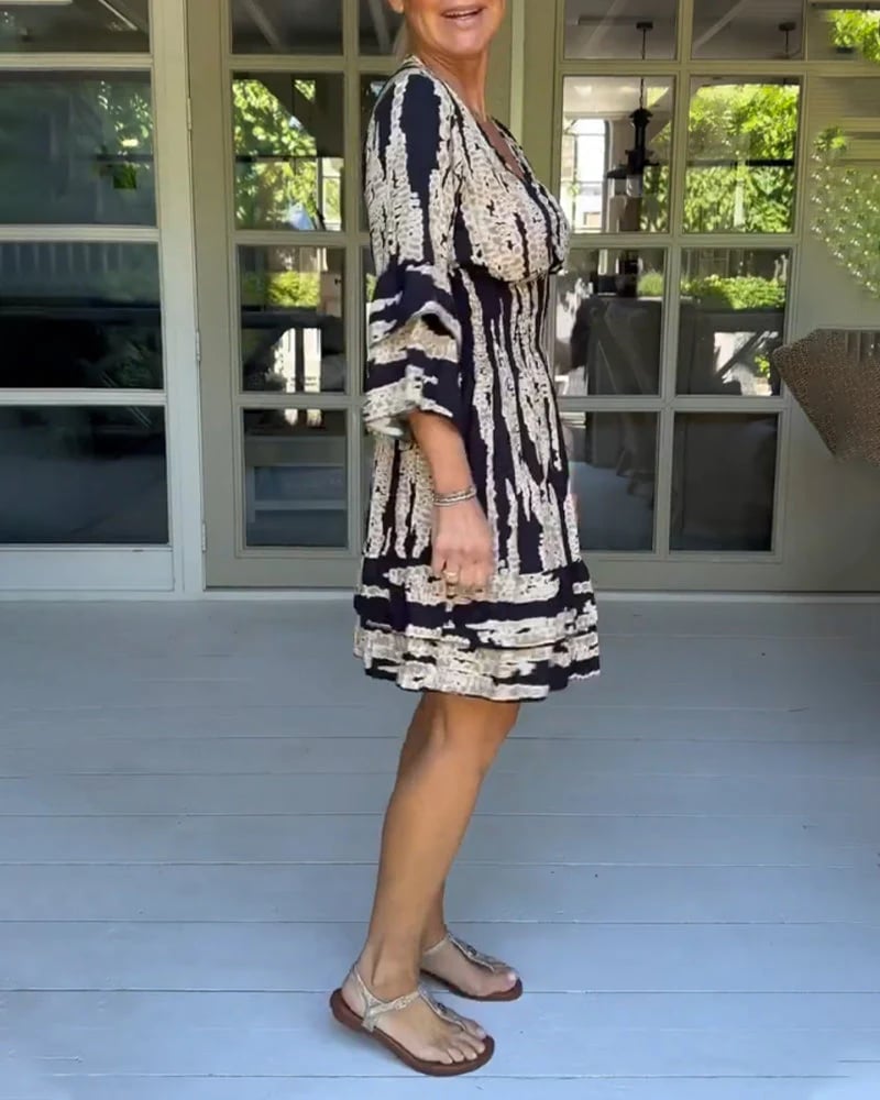 V neck Three Quarter Sleeve Dress