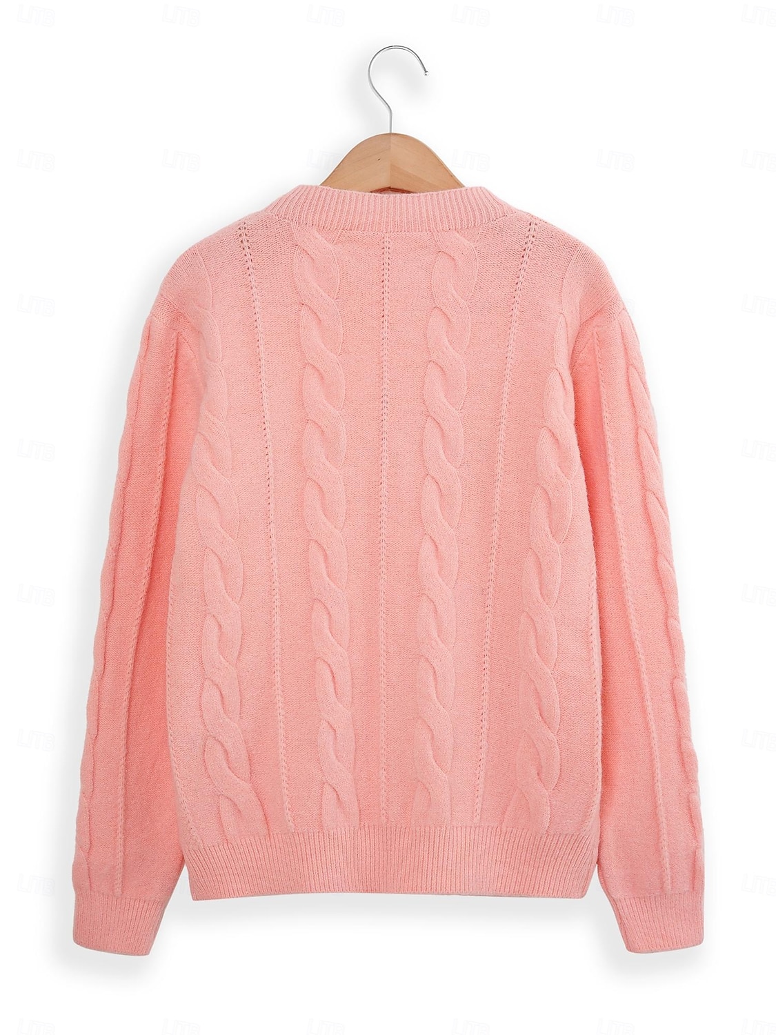 Women's Classic Pink Sweater Crew Neck Cable Fuzzy Knit Knitted Fall Winter Work Fashion Daily Long Sleeve Solid Color Pink Camel 2024 - $31.99 –P3