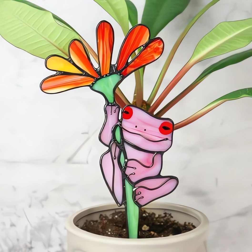 Plant Stake Frog Decor for Flowerpot