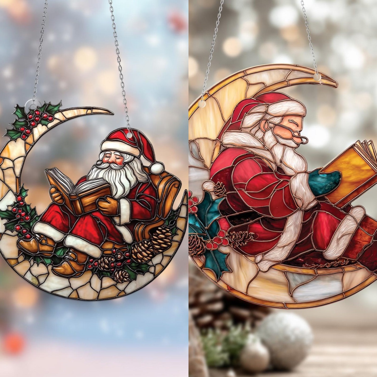 📖✨ Cozy Reader Santa Ornament – A Christmas Story in Light ✨📖
