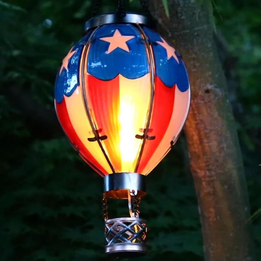 Hot air balloon solar simulated flame lantern
