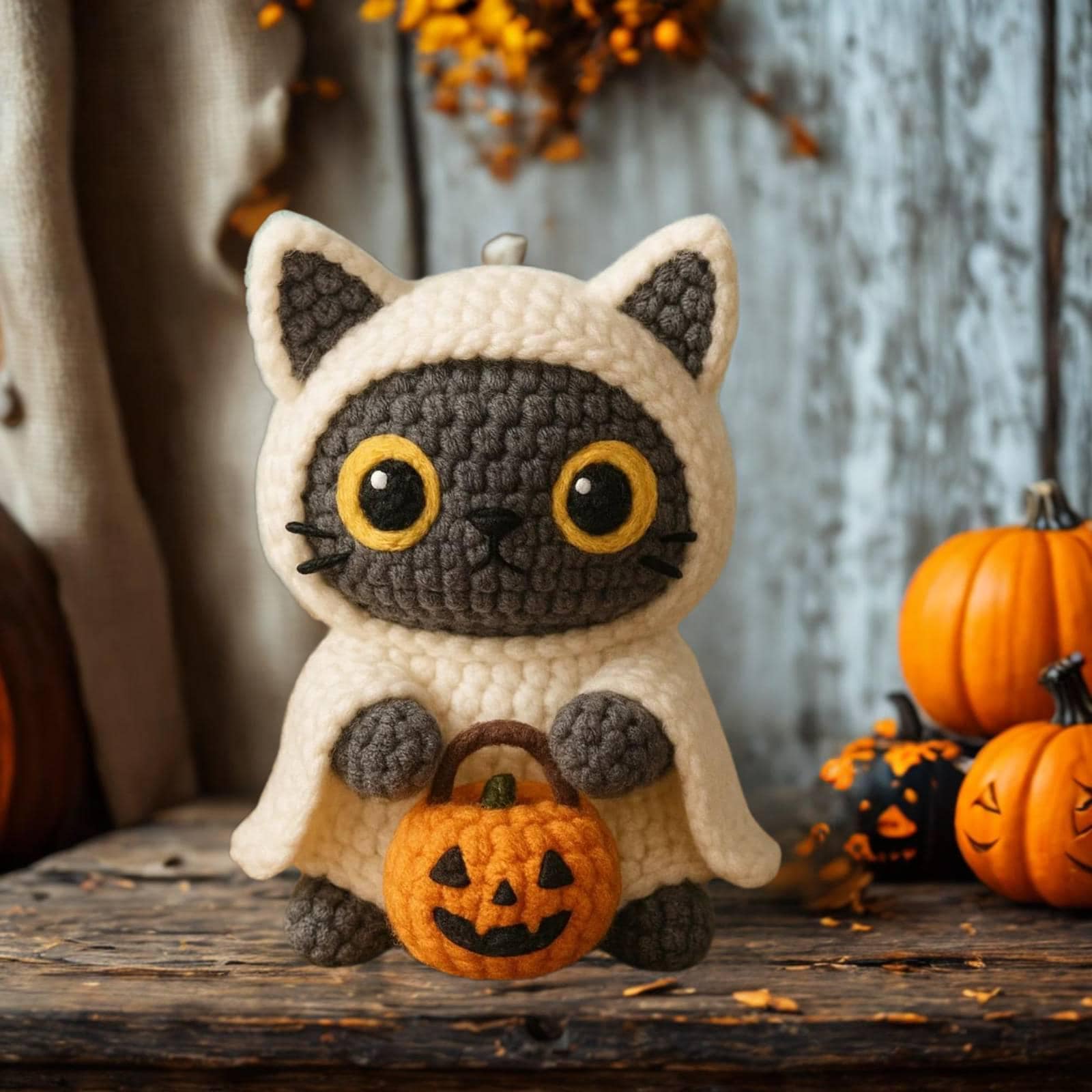 Handmade Halloween Crochet Cat Plush