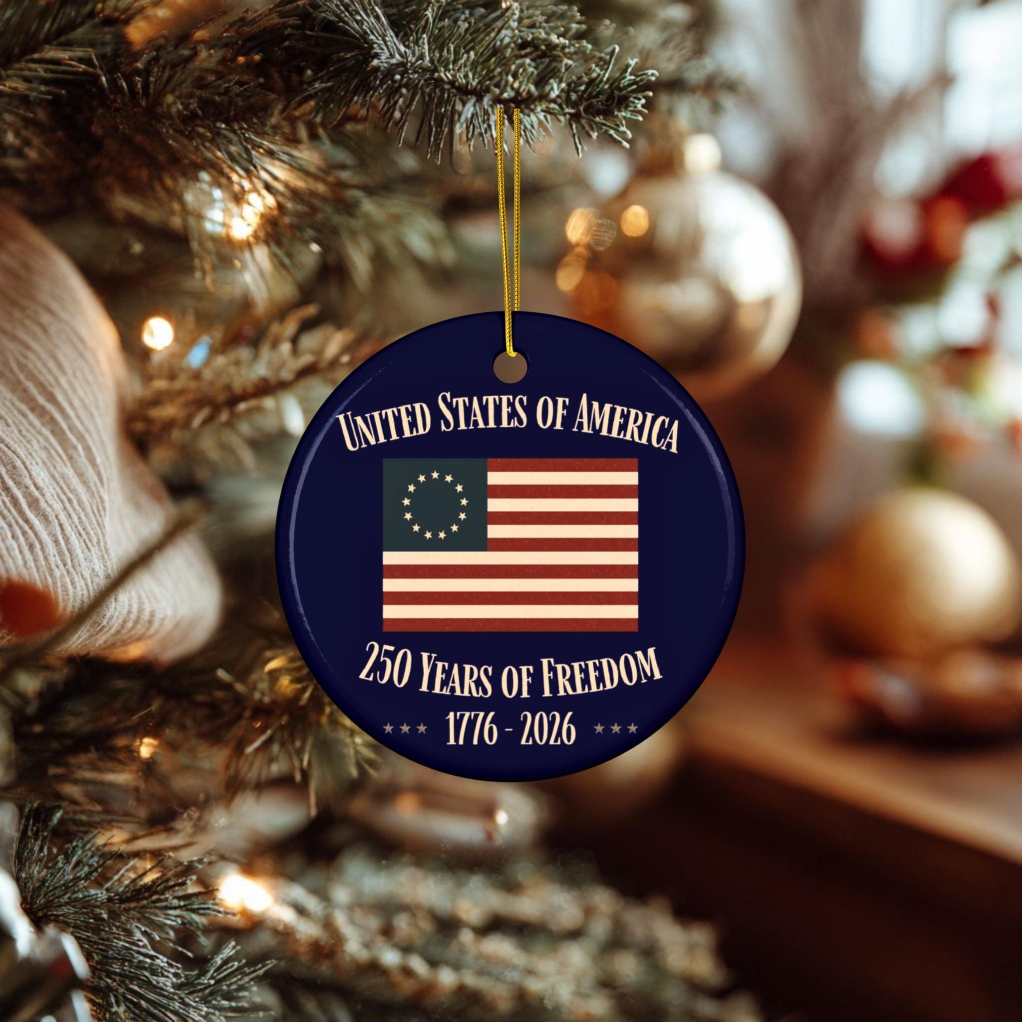 America 250th Anniversary Ceramic Christmas Ornament-Betsy Ross Flag Version