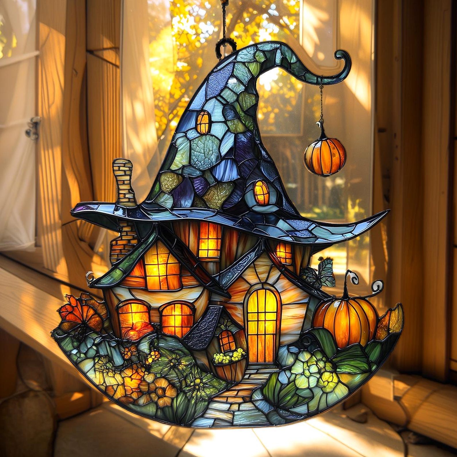 🧙‍♀️Witch Hat Cottage Acrylic Suncatcher Ornament🏠
