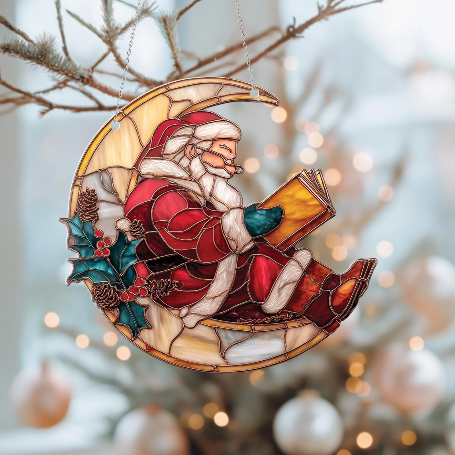 📖✨ Cozy Reader Santa Ornament – A Christmas Story in Light ✨📖