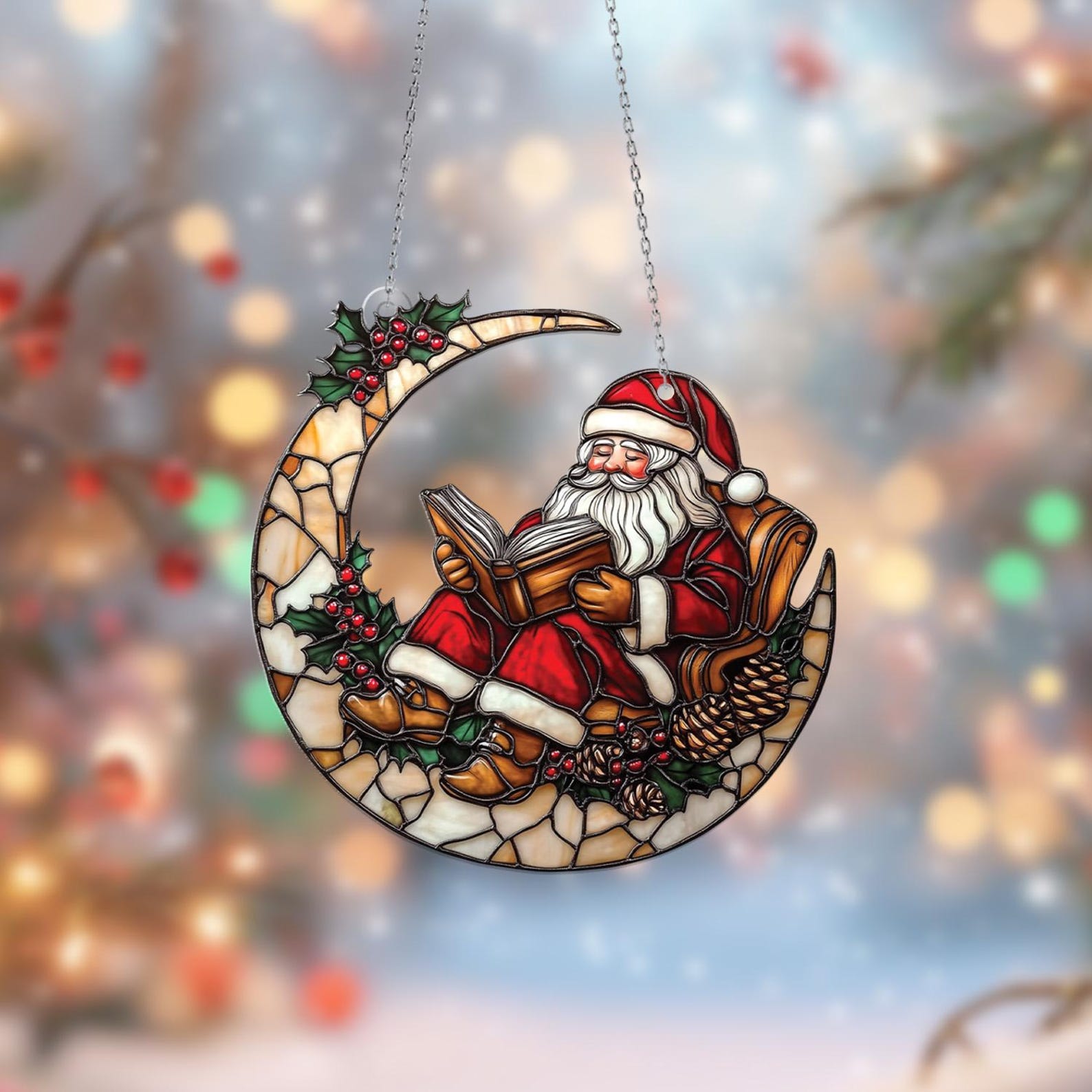 📖✨ Cozy Reader Santa Ornament – A Christmas Story in Light ✨📖