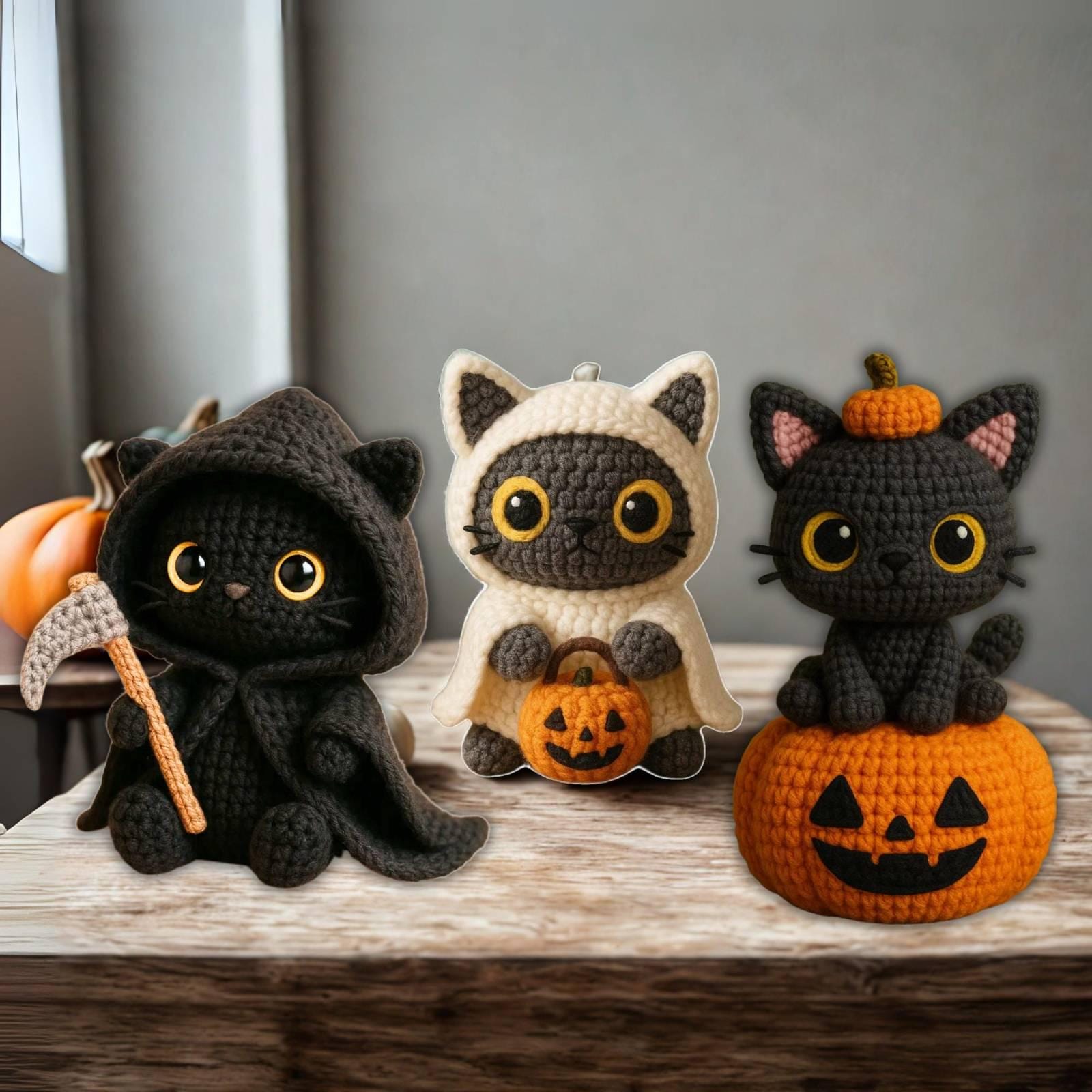 Handmade Halloween Crochet Cat Plush