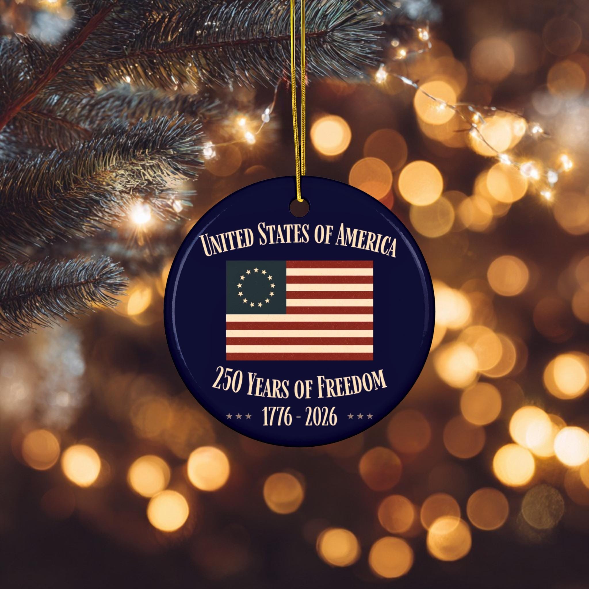 America 250th Anniversary Ceramic Christmas Ornament-Betsy Ross Flag Version