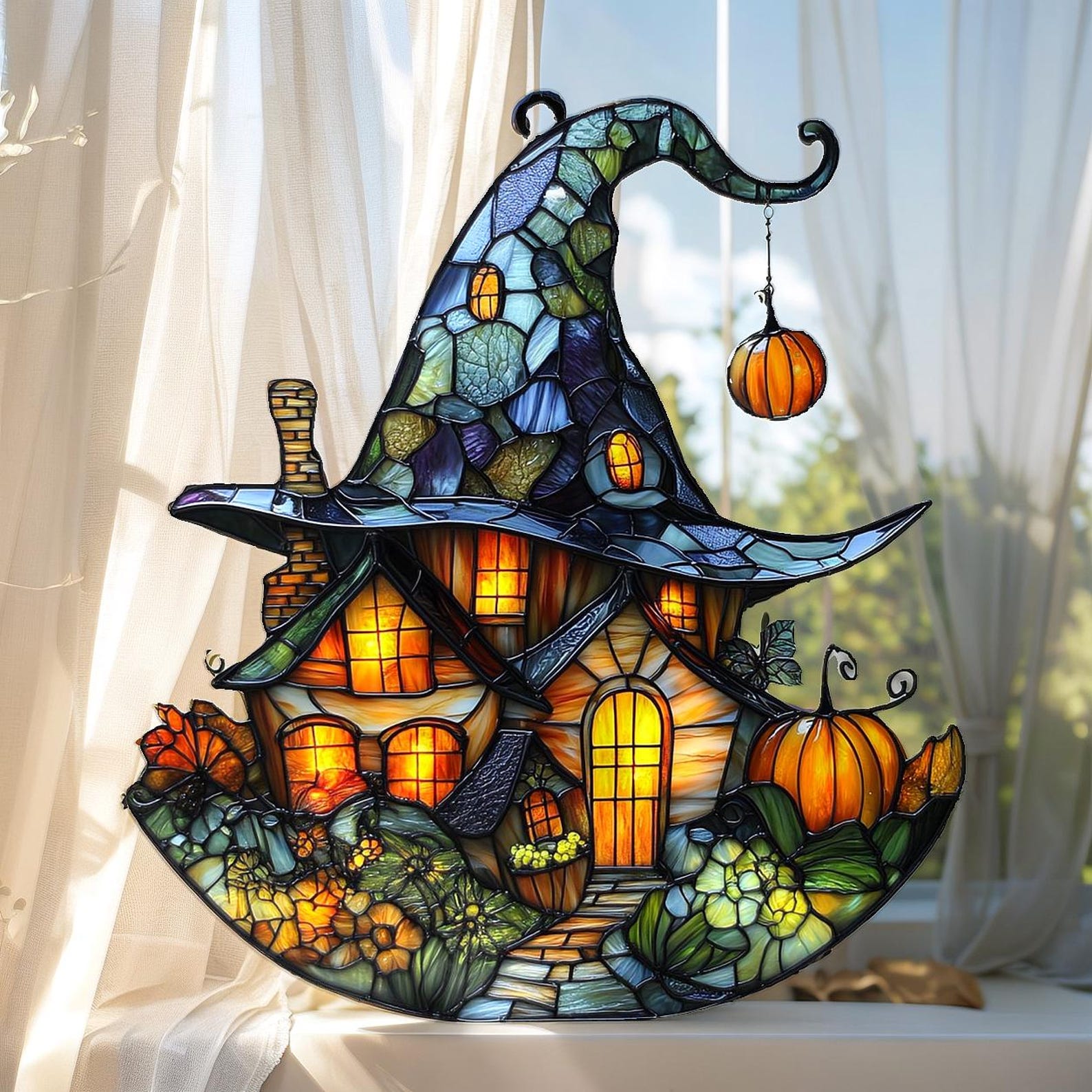 🧙‍♀️Witch Hat Cottage Acrylic Suncatcher Ornament🏠