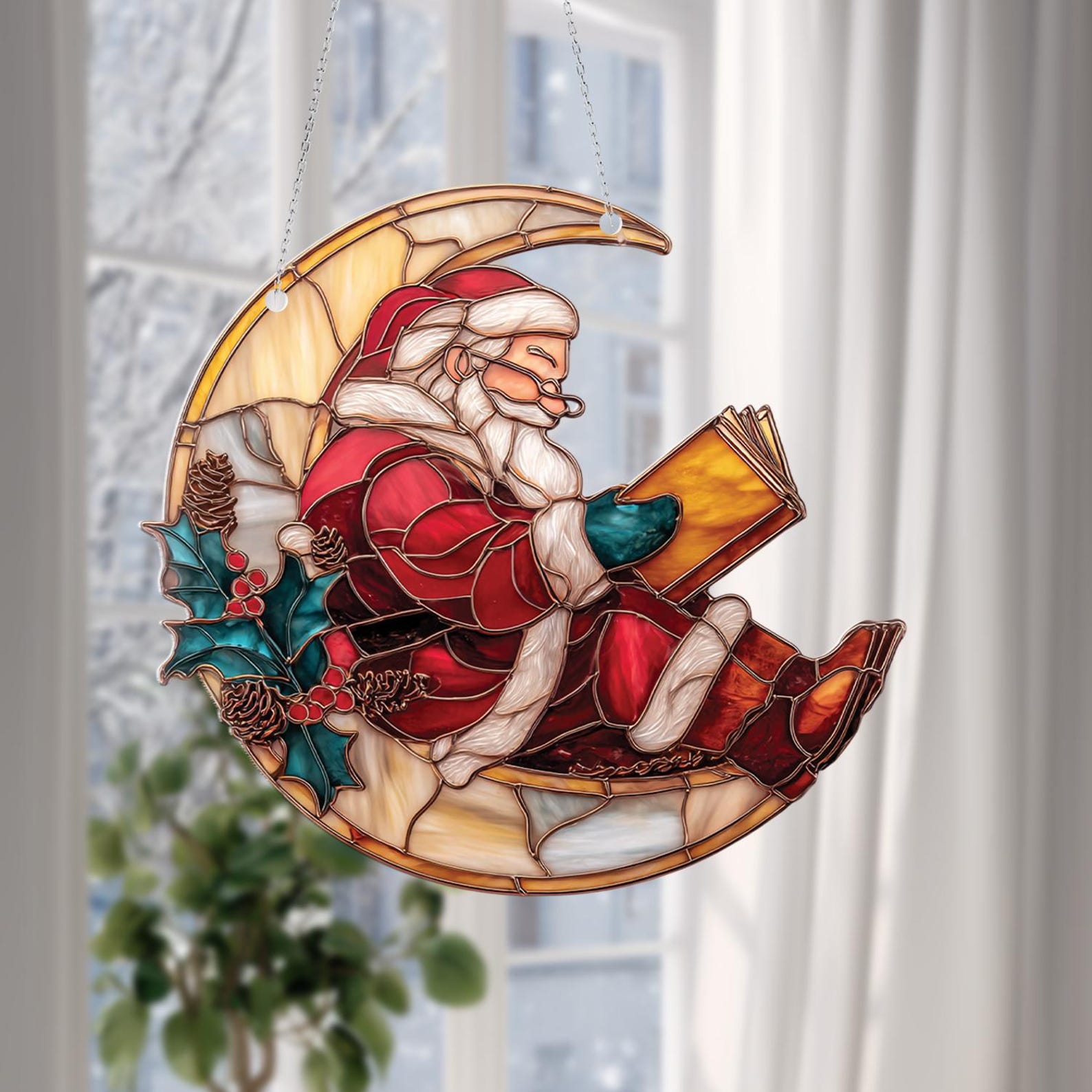 📖✨ Cozy Reader Santa Ornament – A Christmas Story in Light ✨📖