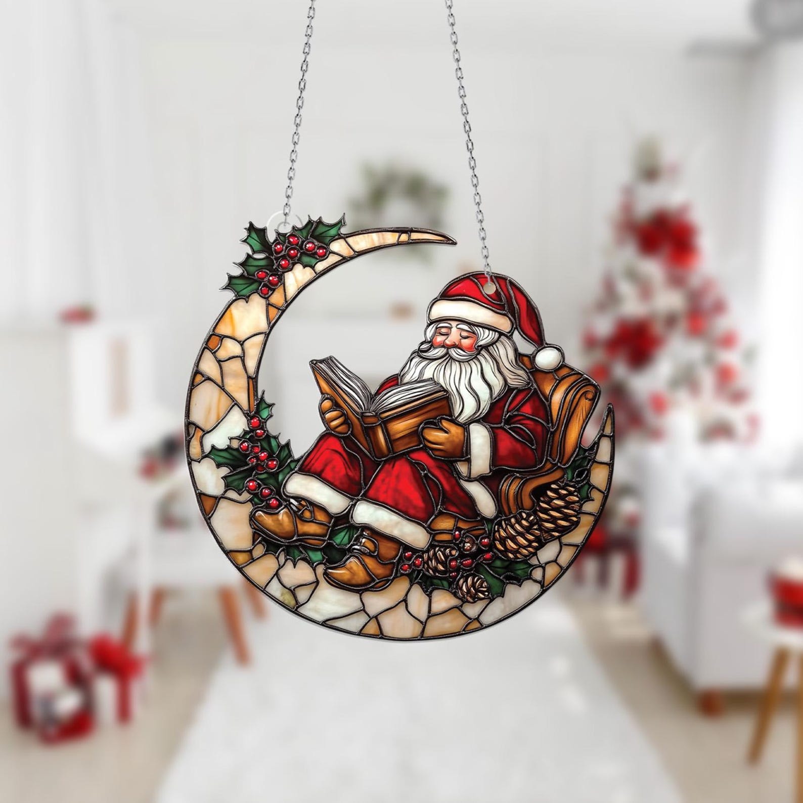 📖✨ Cozy Reader Santa Ornament – A Christmas Story in Light ✨📖