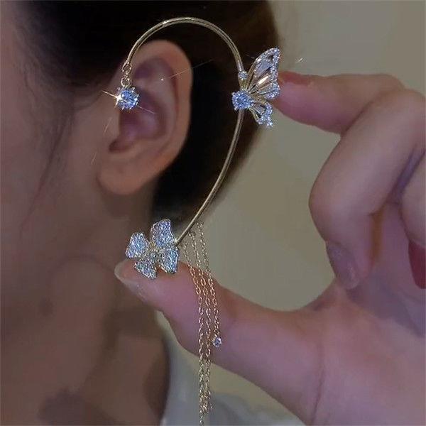 BUTTERFLY FLOWER TASSEL SHINY ZIRCON EARRINGS