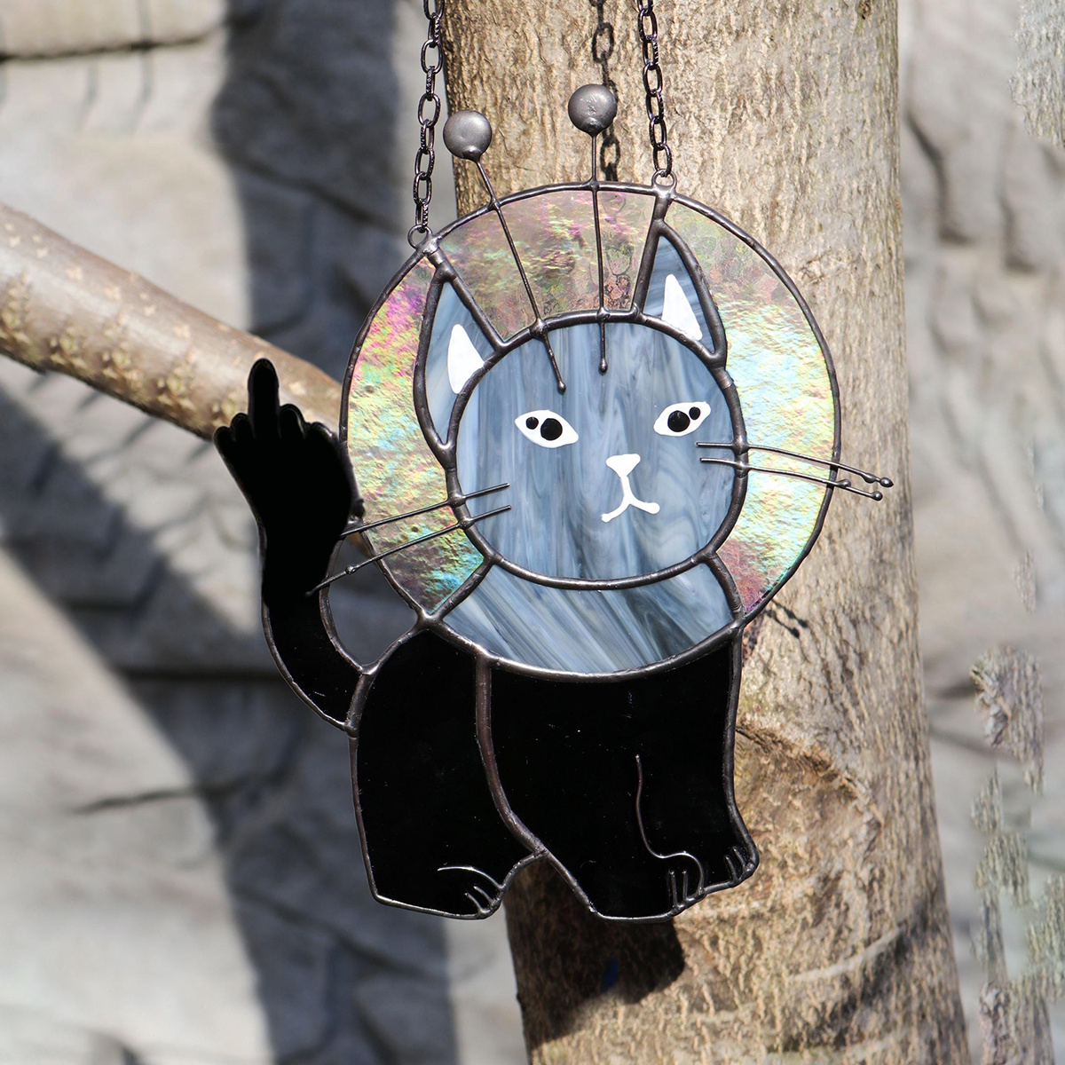 Funny Middle Finger Alien Cat Suncatcher