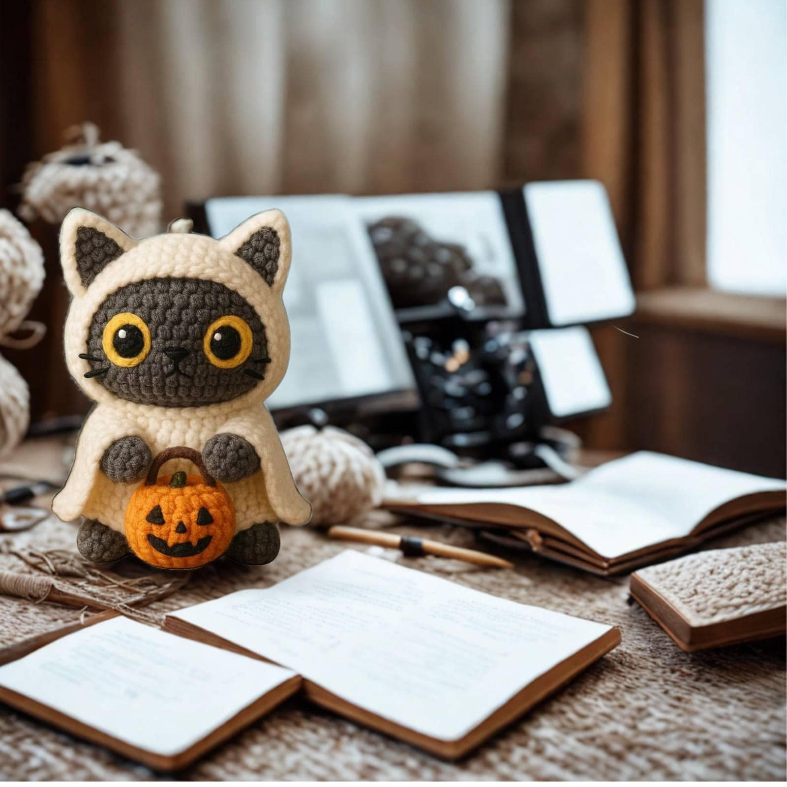 Handmade Halloween Crochet Cat Plush