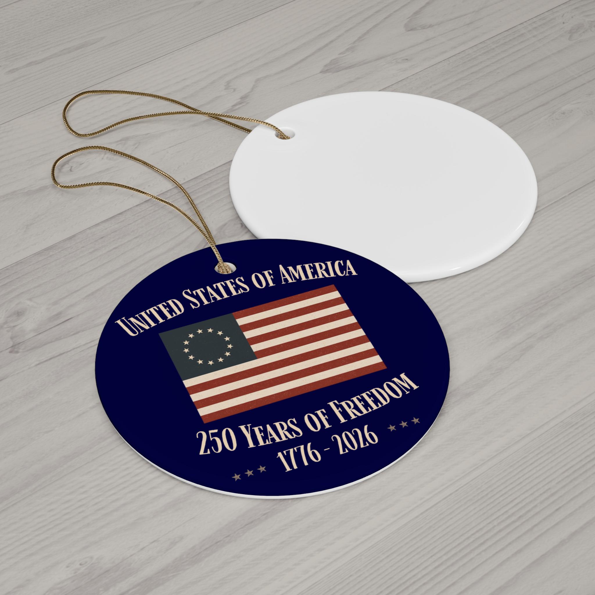 America 250th Anniversary Ceramic Christmas Ornament-Betsy Ross Flag Version