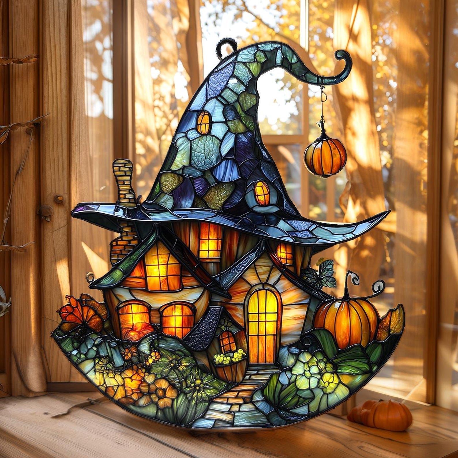 🧙‍♀️Witch Hat Cottage Acrylic Suncatcher Ornament🏠