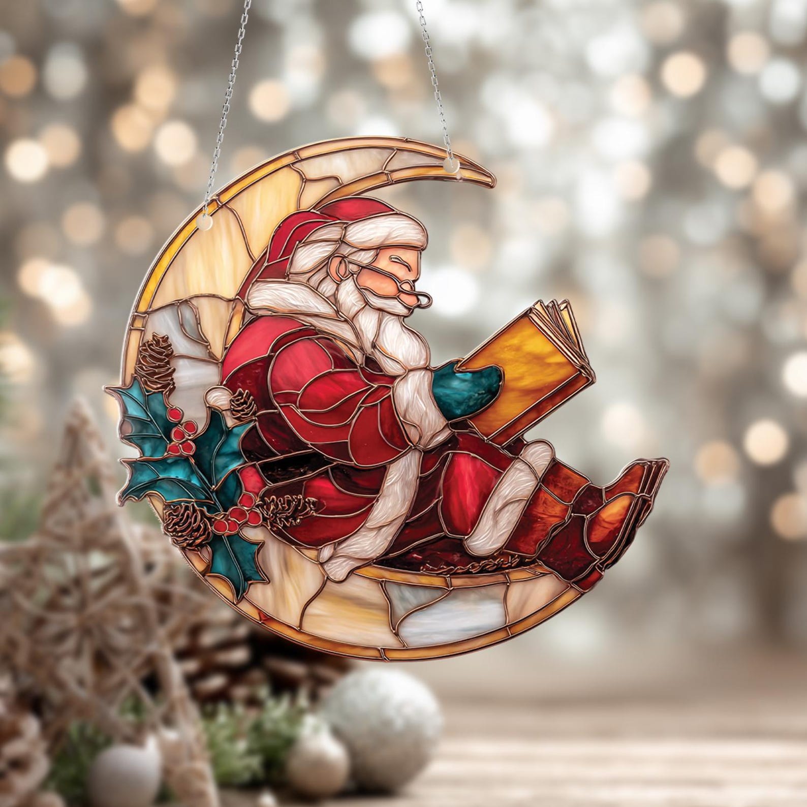 📖✨ Cozy Reader Santa Ornament – A Christmas Story in Light ✨📖
