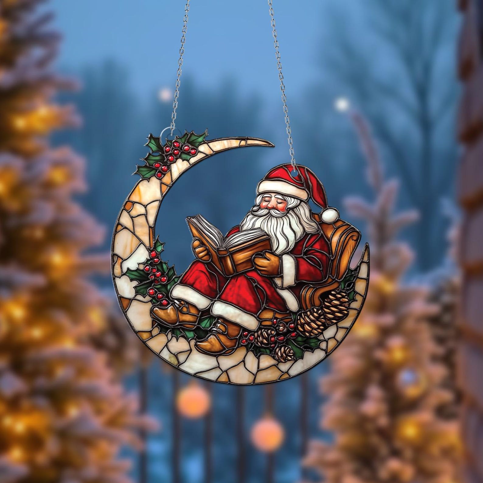 📖✨ Cozy Reader Santa Ornament – A Christmas Story in Light ✨📖