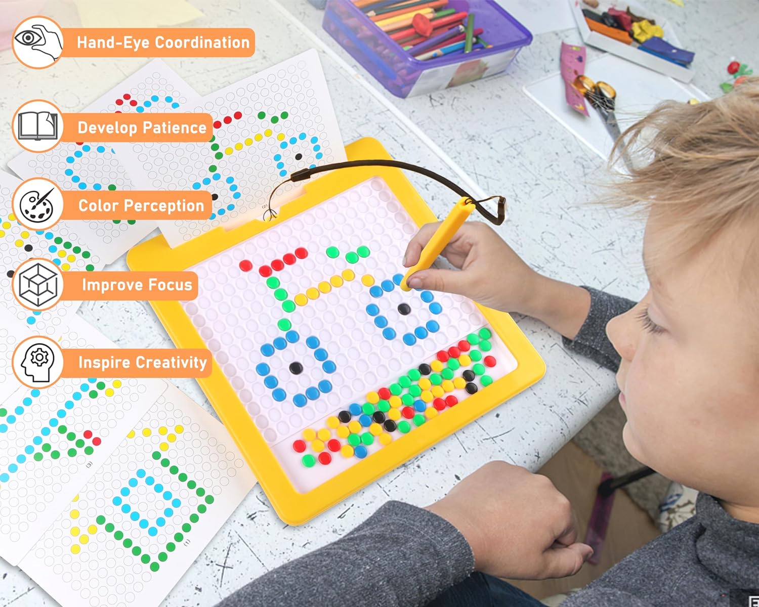 Montessori board with magnetic dots