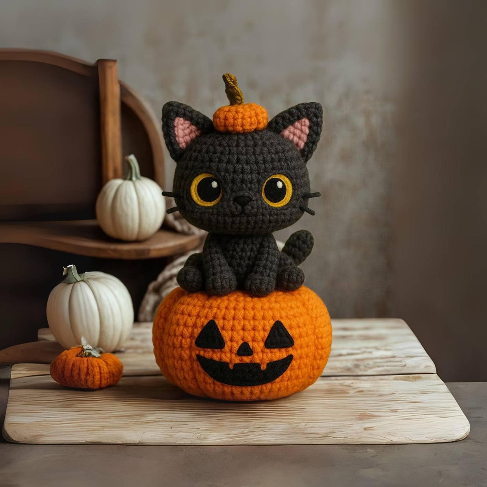Handmade Halloween Crochet Cat Plush