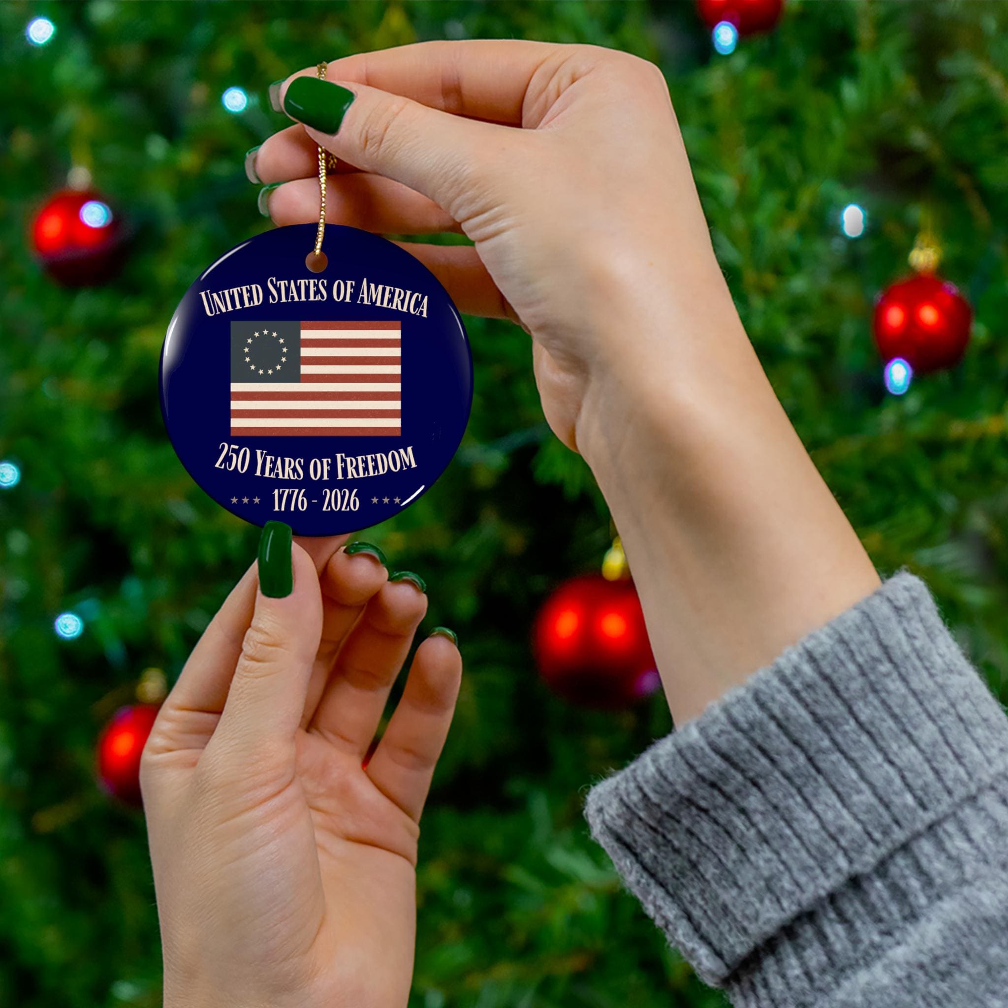 America 250th Anniversary Ceramic Christmas Ornament-Betsy Ross Flag Version