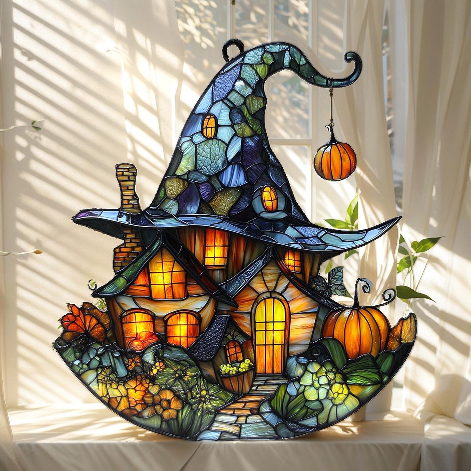 🧙‍♀️Witch Hat Cottage Acrylic Suncatcher Ornament🏠