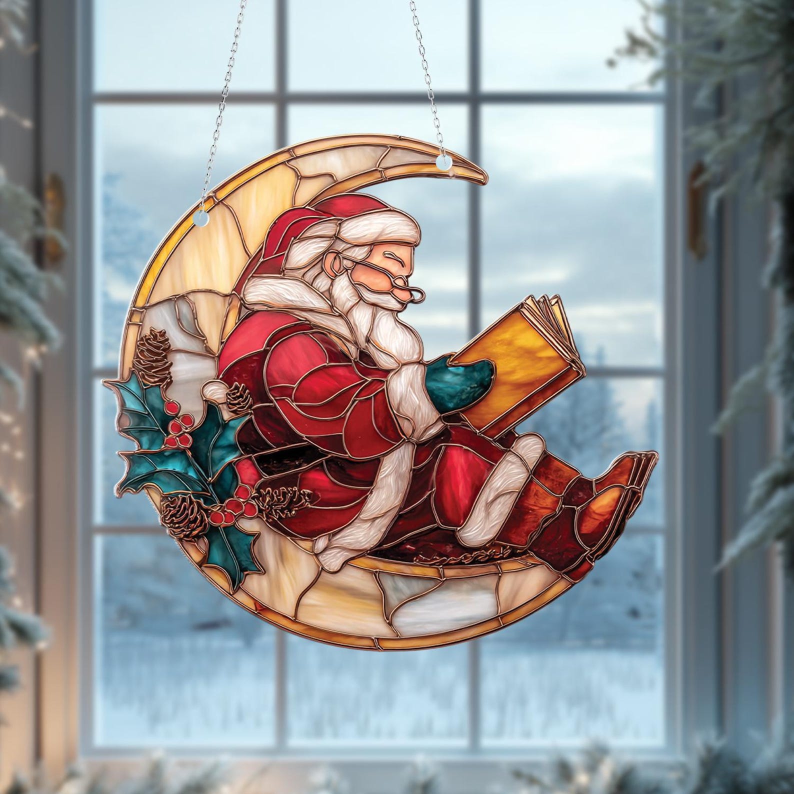 📖✨ Cozy Reader Santa Ornament – A Christmas Story in Light ✨📖
