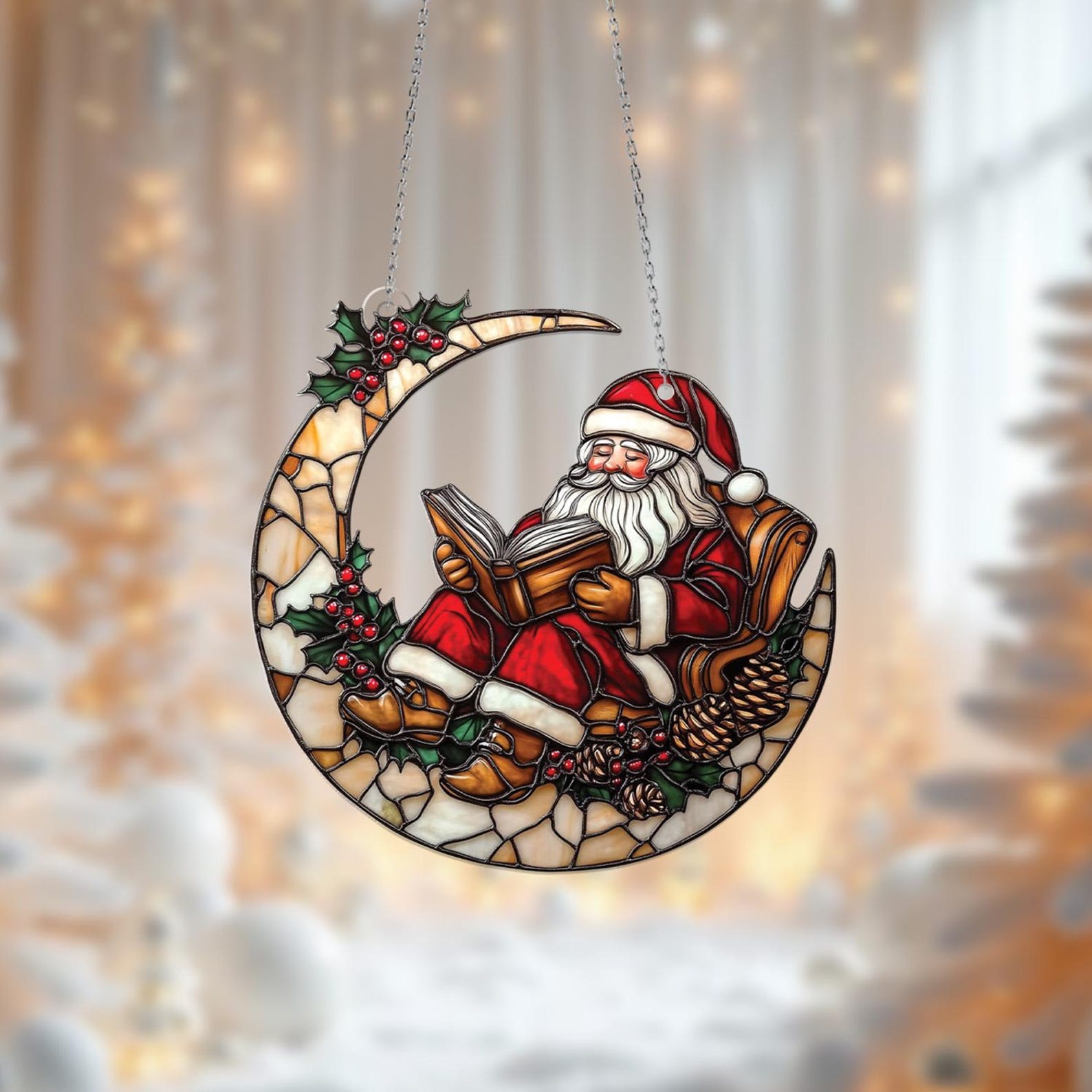 📖✨ Cozy Reader Santa Ornament – A Christmas Story in Light ✨📖