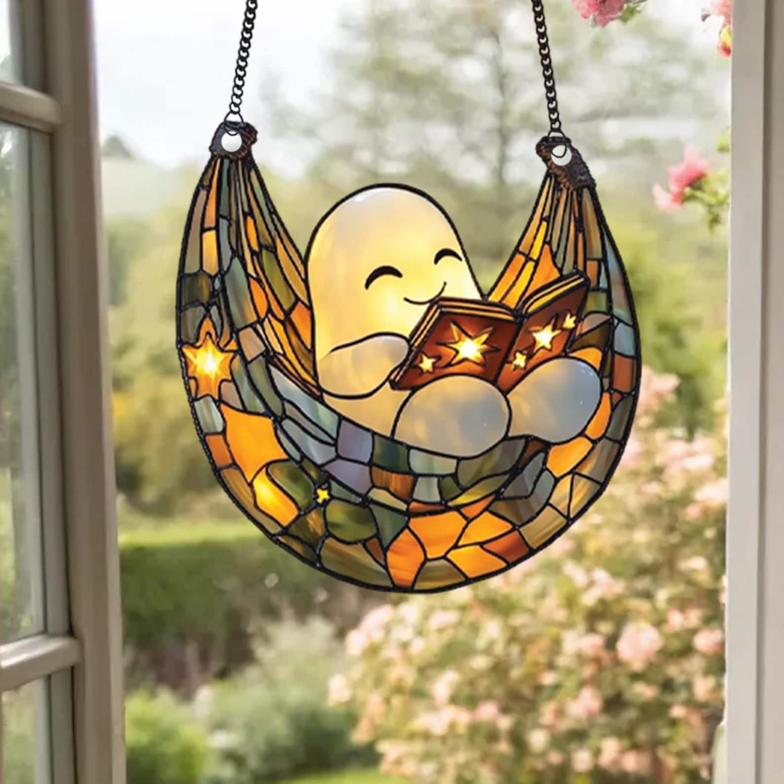 🔥Hot Sale 50% OFF🔥 - Ghost Reading Book Suncatcher