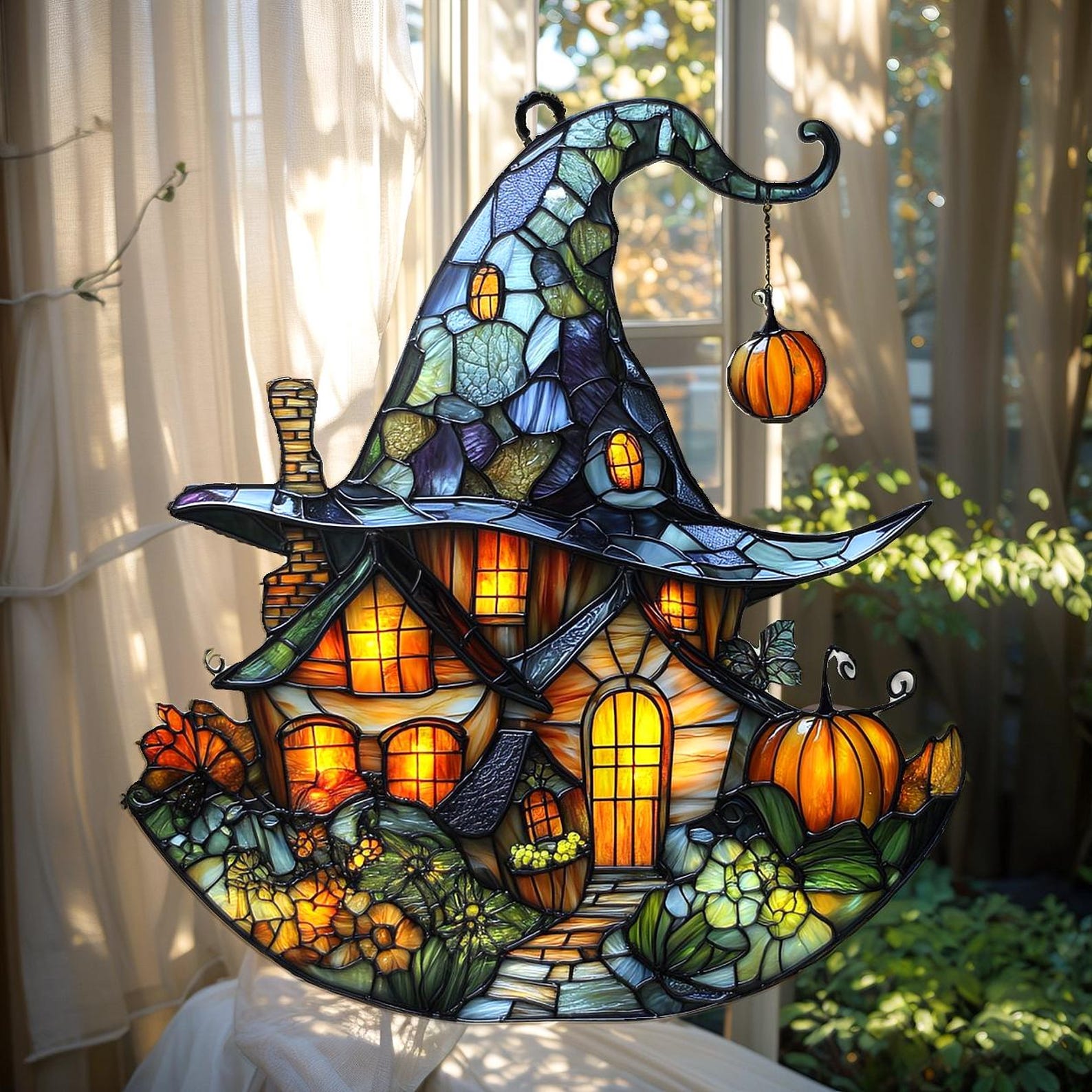 🧙‍♀️Witch Hat Cottage Acrylic Suncatcher Ornament🏠