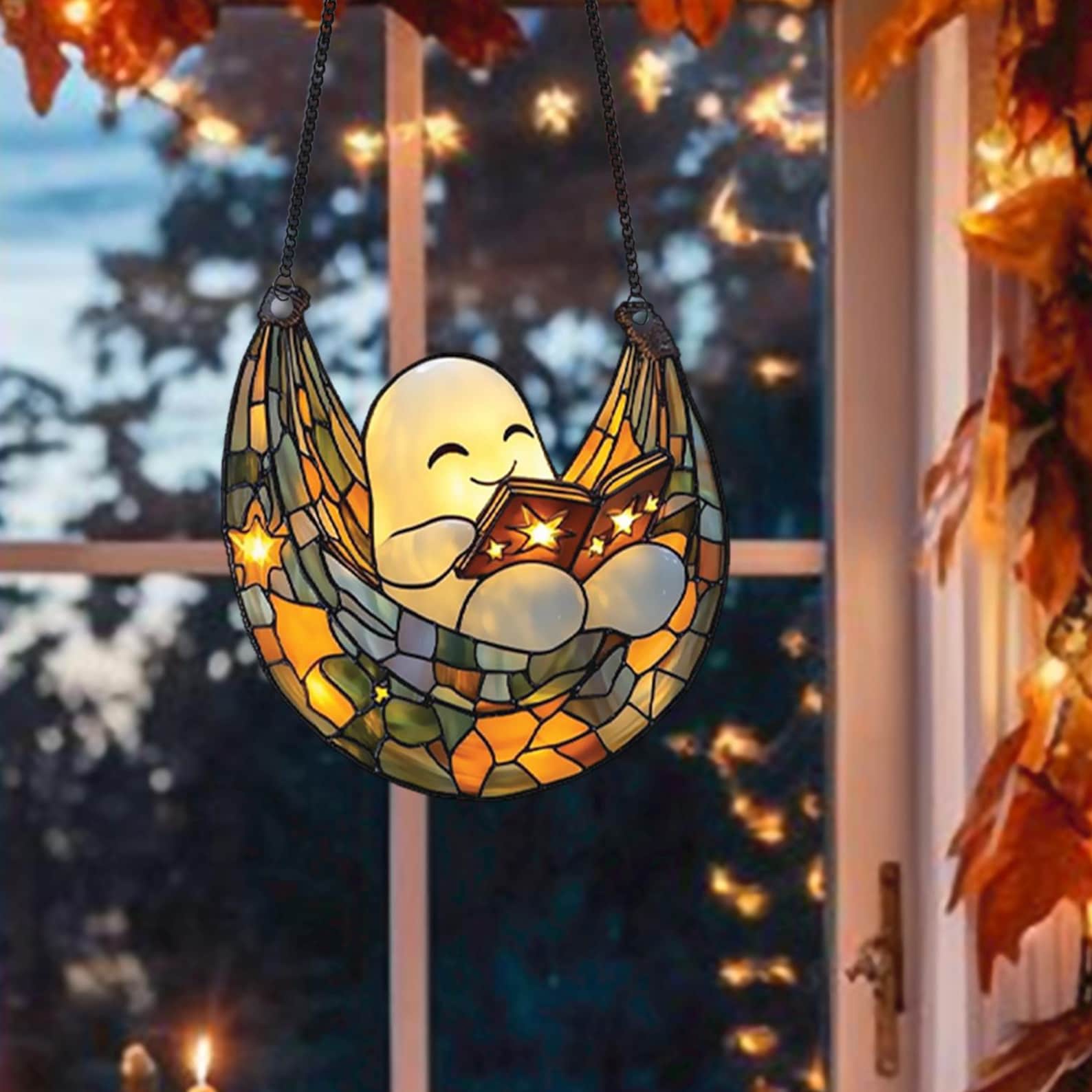 🔥Hot Sale 50% OFF🔥 - Ghost Reading Book Suncatcher