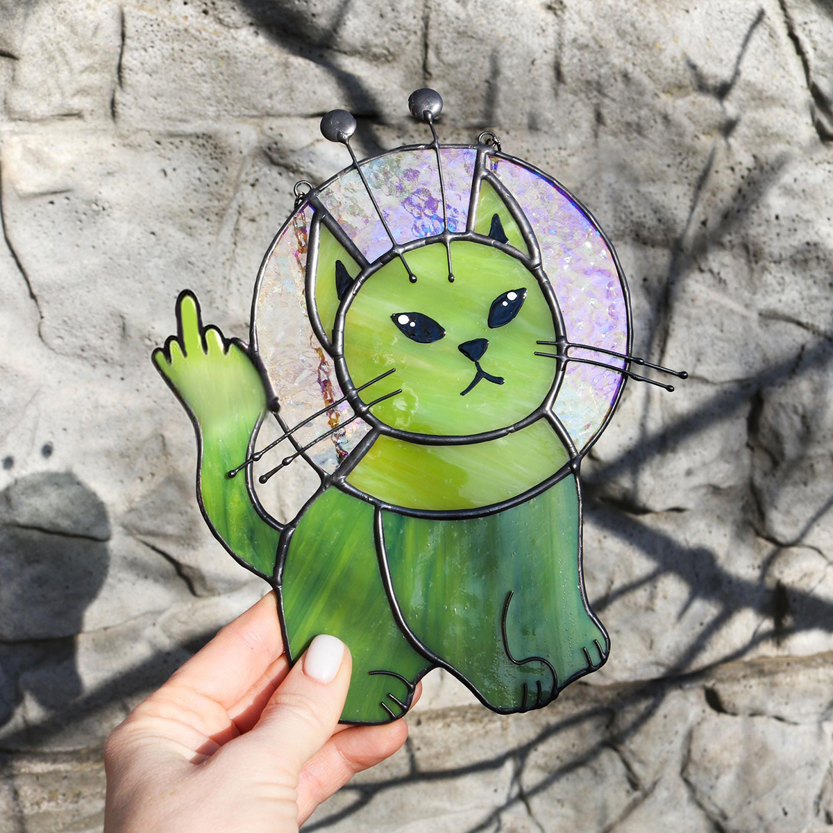 Funny Middle Finger Alien Cat Suncatcher