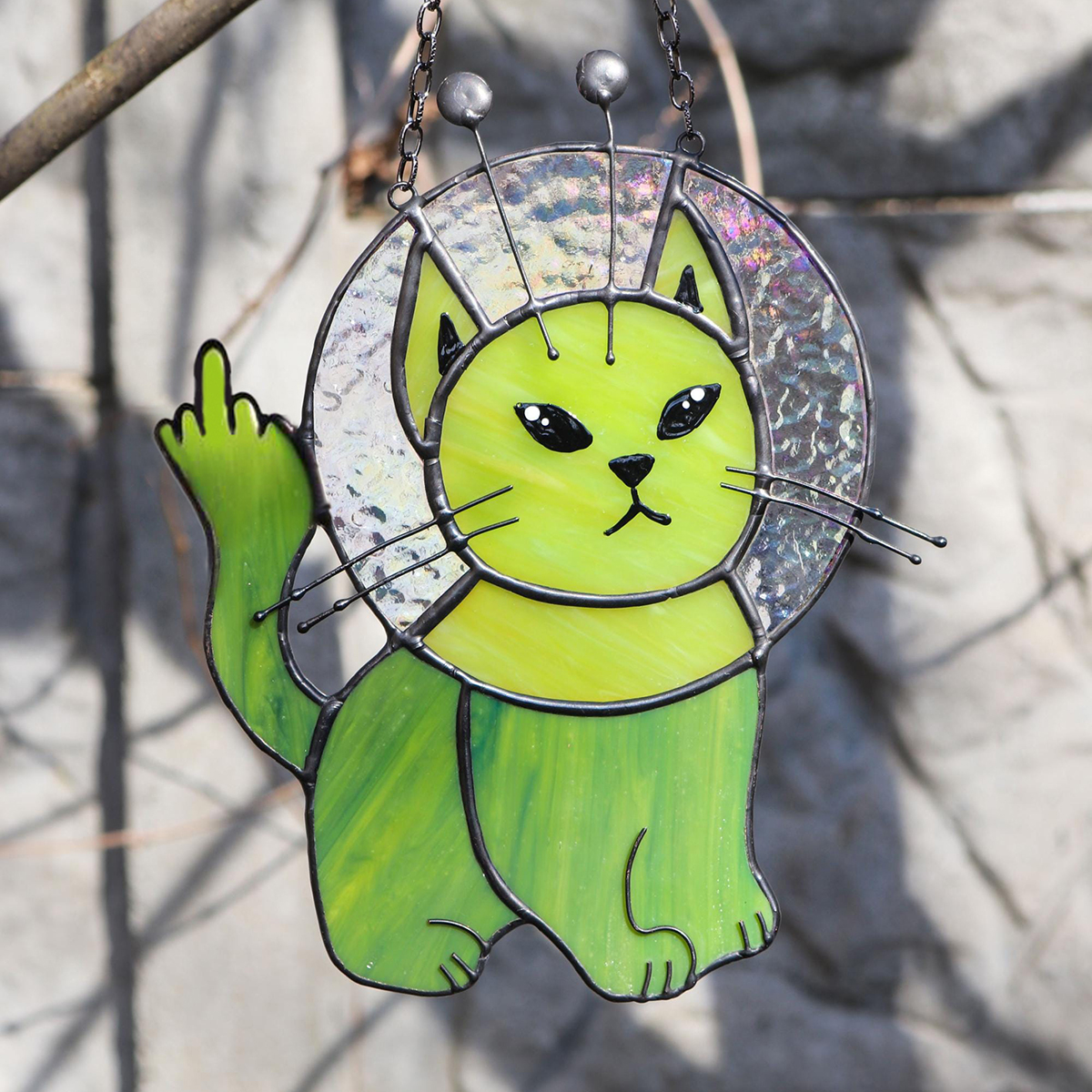 Funny Middle Finger Alien Cat Suncatcher