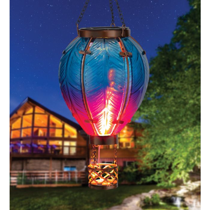 Hot air balloon solar simulated flame lantern