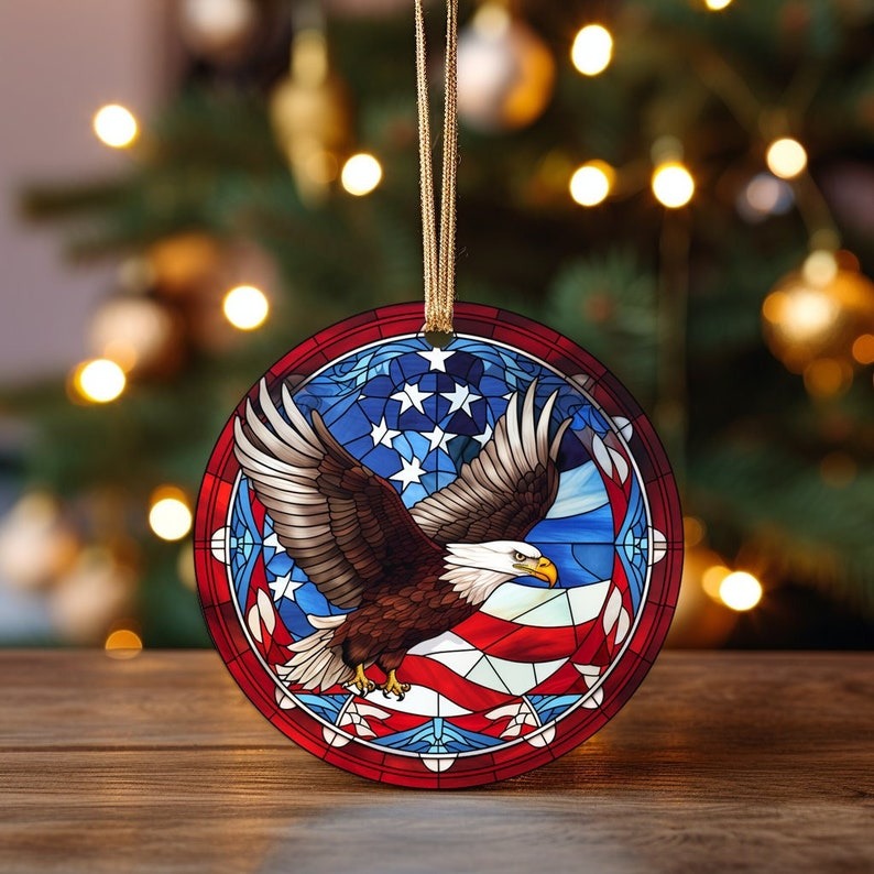 Bundle Stained Glass Look USA Americana Ornament