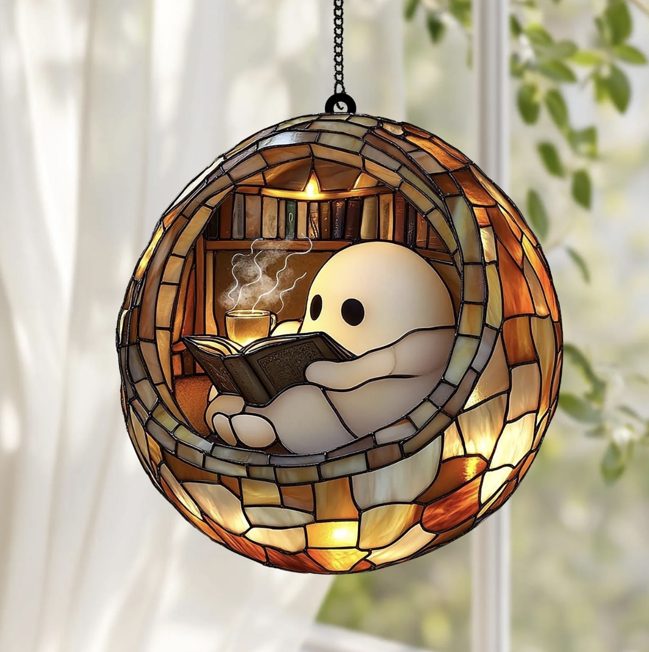 🔥Hot Sale 50% OFF🔥 - Ghost Reading Book Suncatcher