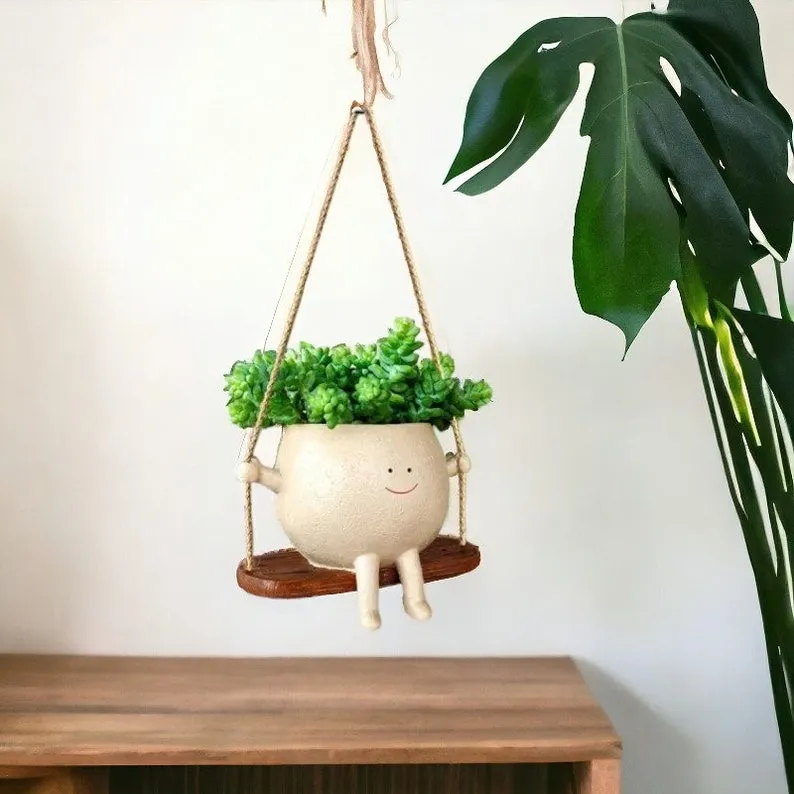 🔥HOT SALE😍🌱Swing Smile Face Planter Pot Hanging Resin Flower Head Planters 🌱