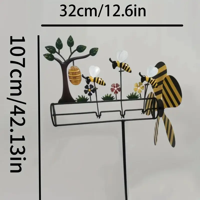 1pc metal bee windmill three little bees windmill garden gardening decorative windmill scene decor festivals decor home decor corridors decor offices decor yard decor halloween decor details 5