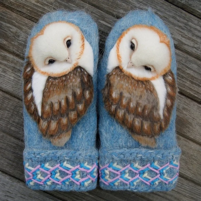 🦉Hand Knitted Nordic Mittens With Owls