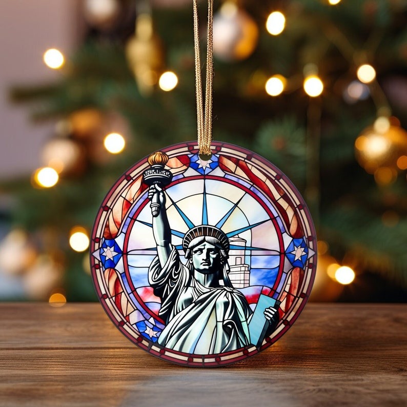 Bundle Stained Glass Look USA Americana Ornament