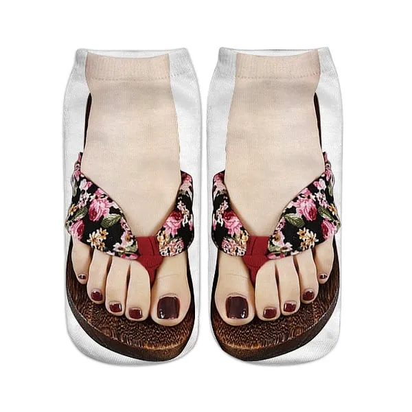 Women Manicure Print Flip Flop Socks
