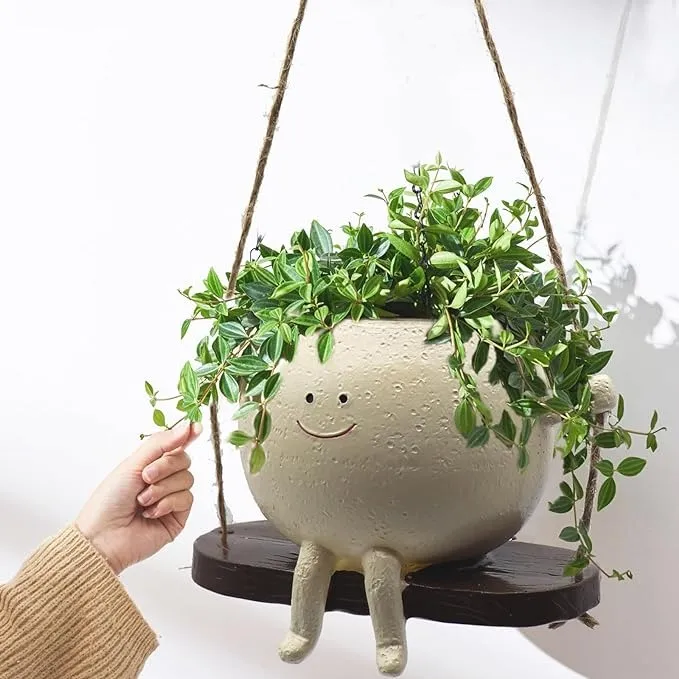 🔥HOT SALE😍🌱Swing Smile Face Planter Pot Hanging Resin Flower Head Planters 🌱